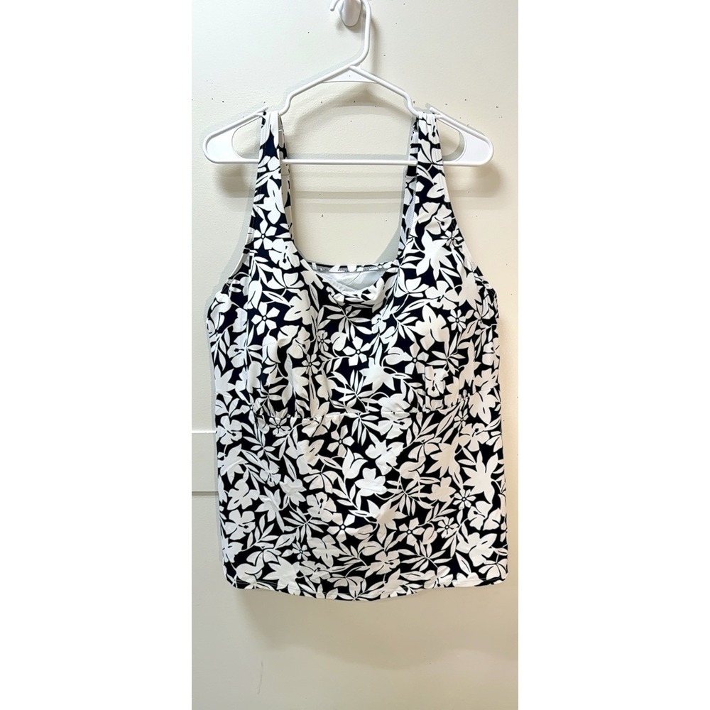 Lands End Womens Tankini 24W DD Built In Bra Floral Swim Black White Vacation - Picture 4 of 8